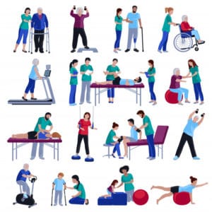 Icon image collection of physiotherapy centre activities