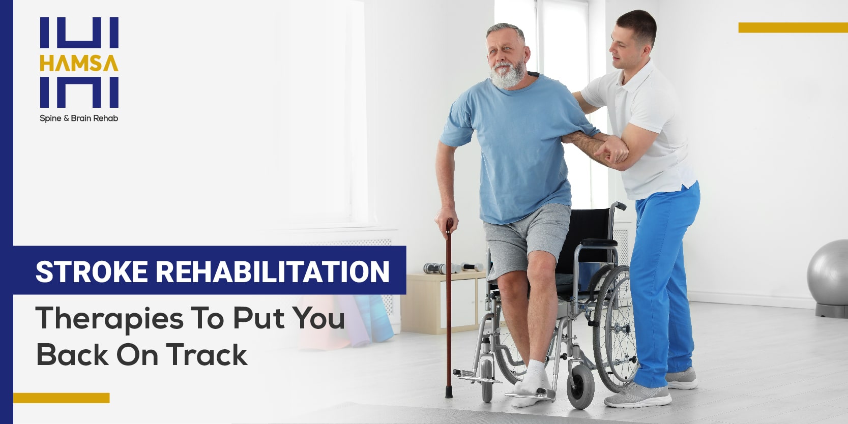 A Hamsa Rehab poster depicting young therapist helping to stand old stroke patient from the wheelchair